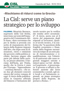 La Cisl: serve un piano strategico per lo sviluppo